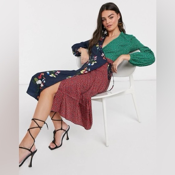 NWT Ted Baker Talissa Peppermint Floral Mash Up Wrap Midi Dress Navy - Picture 1 of 6